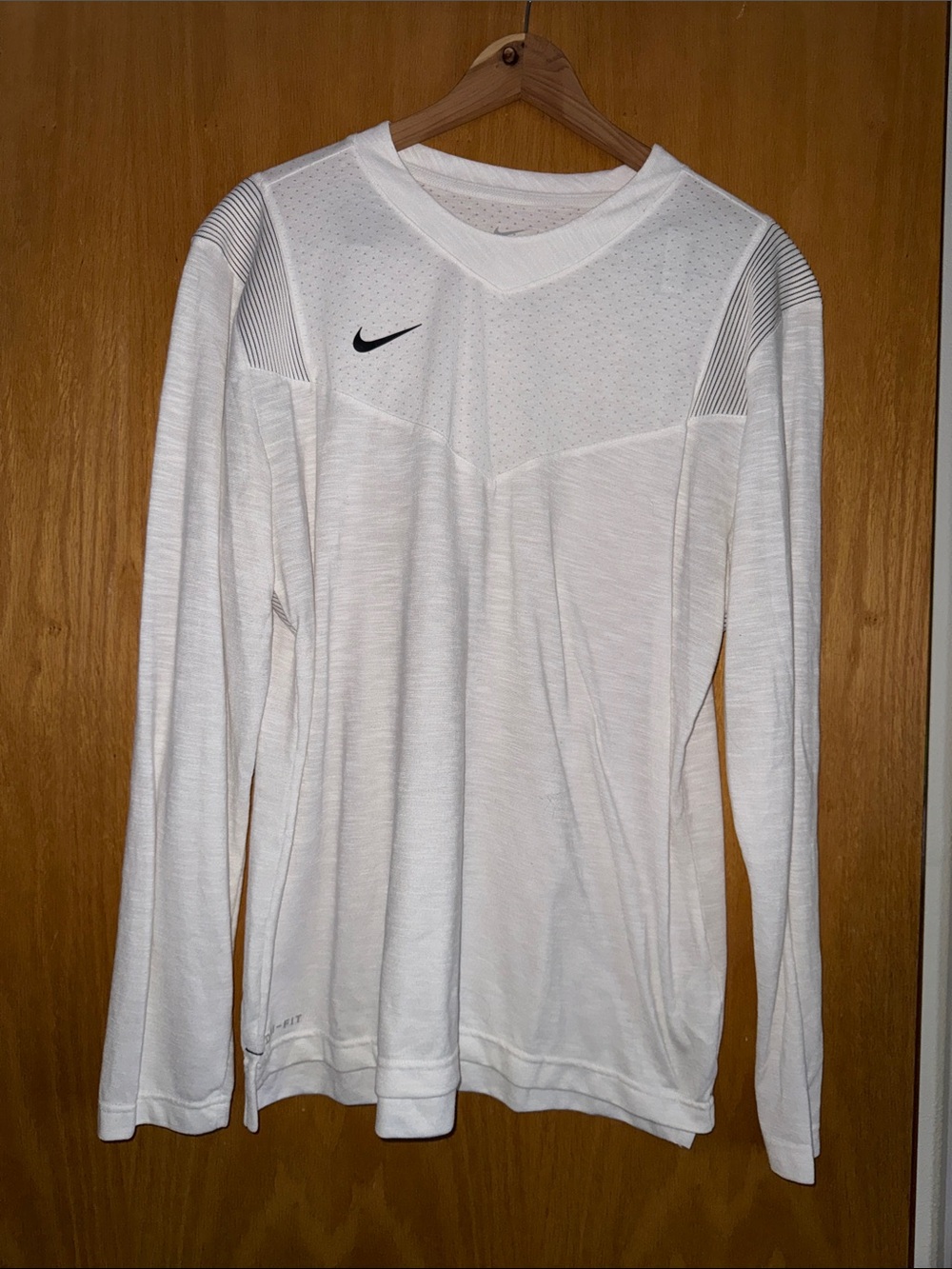 Nike White Long-Sleeve Performance Top with Black Swoosh